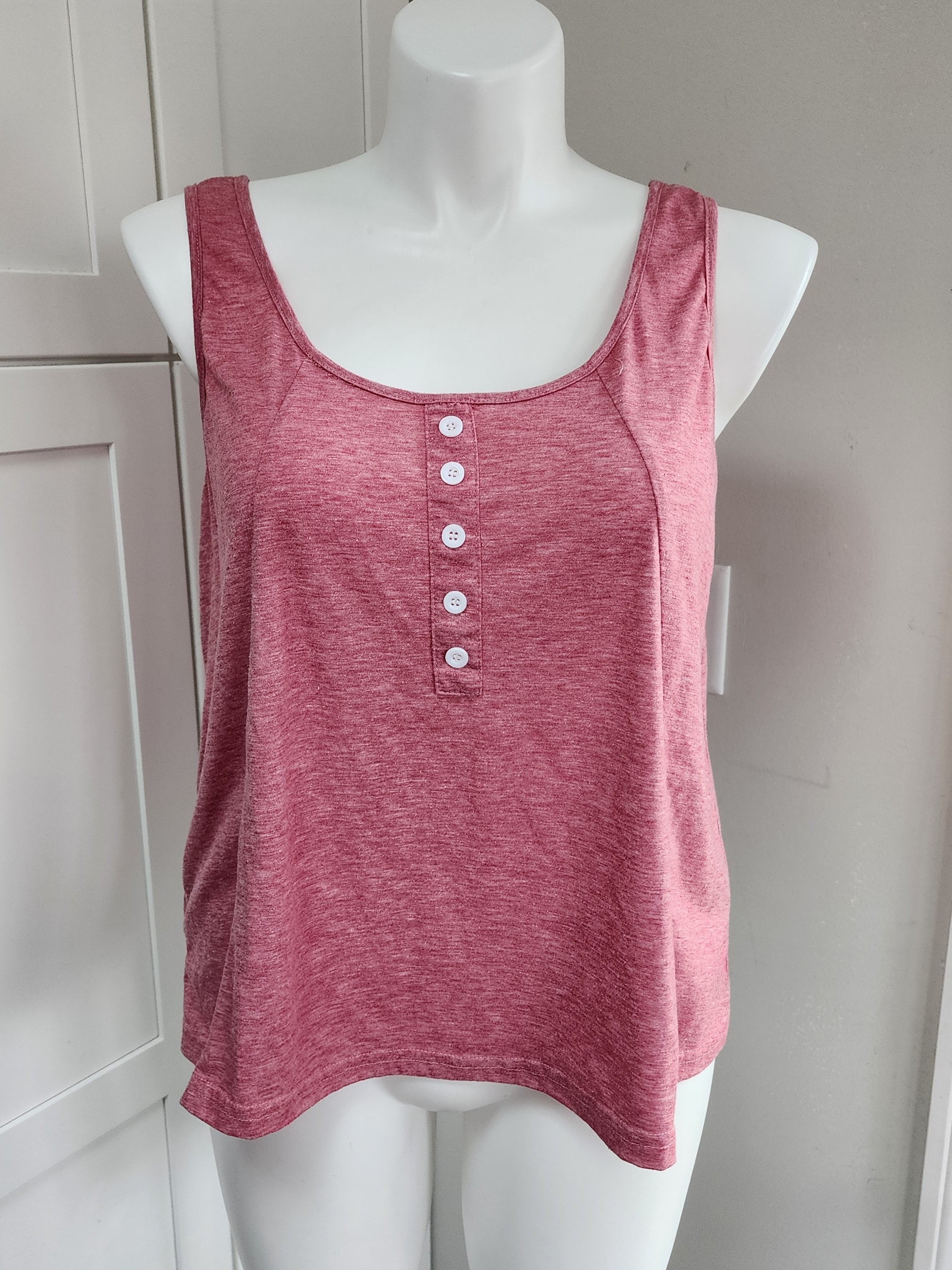 Sleeveless Heather Pink Henley Top Scoop Neck Plus 1xl Casual